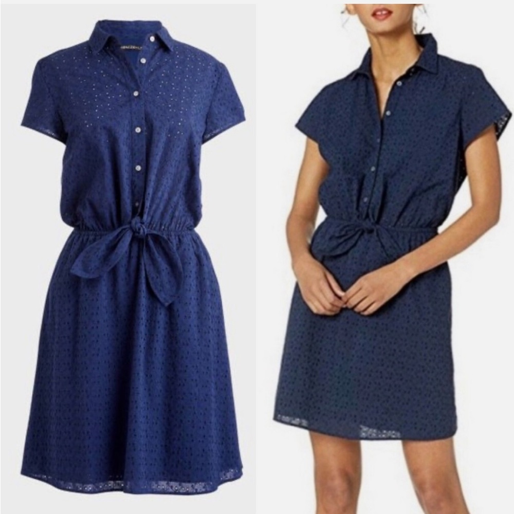 J. Crew Mercantile Eyelet Collared Tie-Front Dress Fit & Flare Blue Size Medium - Picture 3 of 14